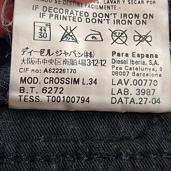 Diesel Crossim Dark Wash Denim Jeans Straight Leg Size 32 - Picture 12 of 14